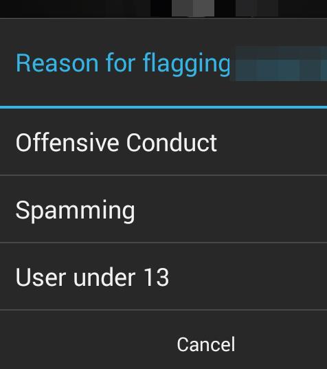 Nutzer/innen melden Android Anstößiges Verhalten User/in verbreitet Spam User/in