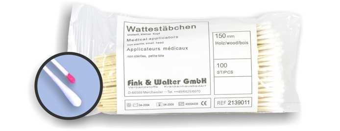 FIWA app Wattestäbchen, unsteril Trägermaterial aus Birkenholz, Kopf aus Verbandwatte (100% Baumwolle), Durchmesser: kleiner Kopf ca. 5 mm großer Kopf ca.