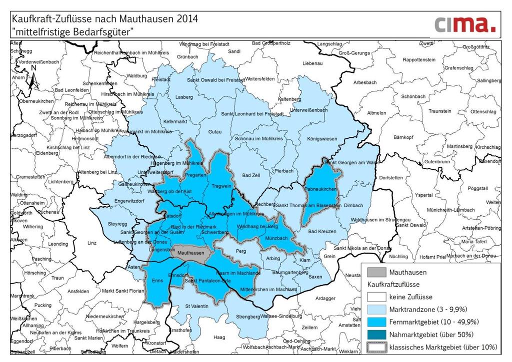 Einzugsgebiet mittelfristiger Bedarf Mauthausen Marktgebietsdaten Anzahl der KonsumentInnen im klassischen