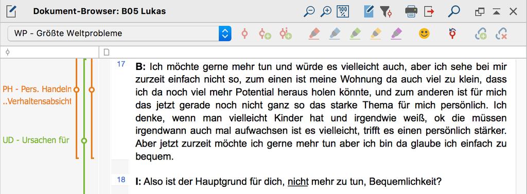 jeweils in der zugeordneten Farbe dargestellt. Das macht es leicht, Segmente optisch zu identifizieren, die zu diesem Code gehören.