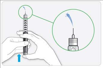 4B. Drücken Sie den Dosierknopf vollständig ein. Wenn Insulin an der Nadelspitze austritt, ist Ihr Pen einsatzbereit.