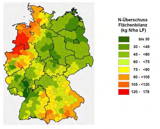 NÜberschuss in der Flächenbilanz NBilanz (60 kg/ha N, 50 kg/ha N ab 2018) Deutschland, Mittel