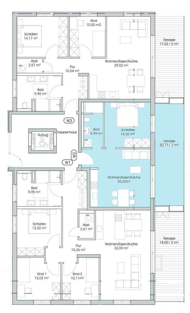 Wohnung 2 2-Zimmer-Wohnung Erdgeschoss Essen/Küche 25,00 m² Schlafen/Wohnen 14,26 m²