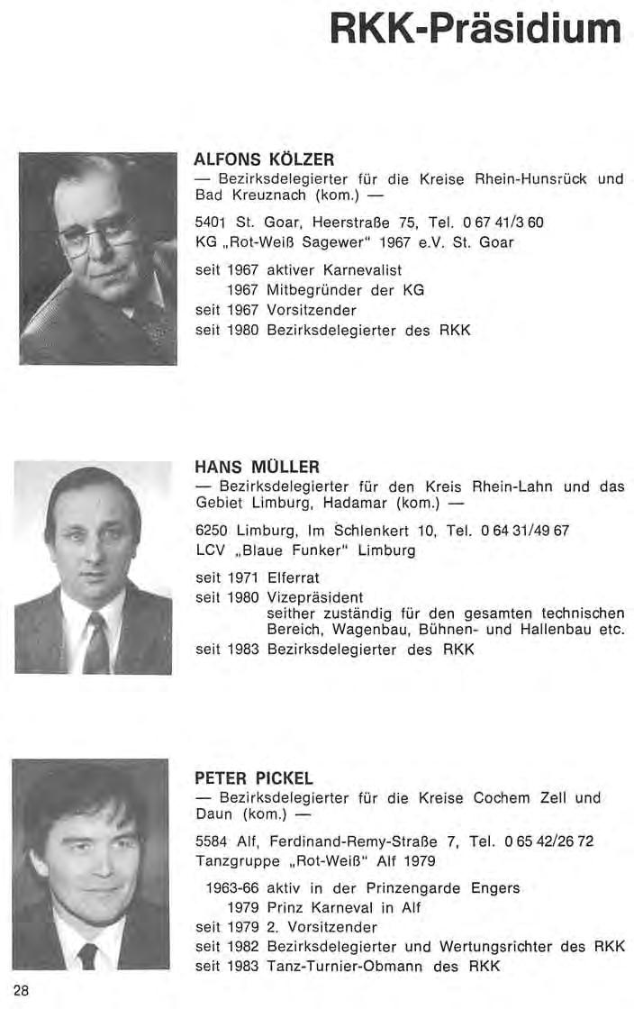 RKK-Präsidium ALFONS KÖLZER Bezirksdelegierter für die Kreise Rhein-Hunsrück und Bad Kreuznach (kom.) 5401 St.