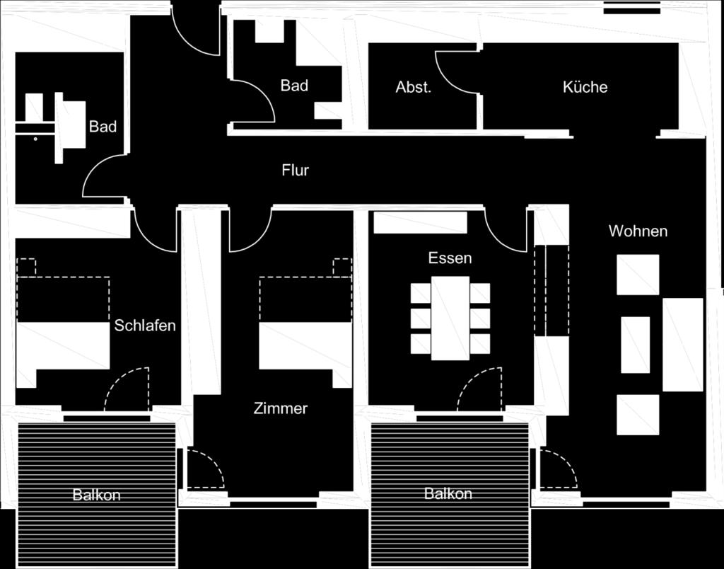 4,3 m = 15,4 m² Zimmer 3,5 m * 6,1 m = 21,4 m² Essen 3,6 m * 4,3 m = 15,4 m² Wohnen 3,5 m * 7,7 m =