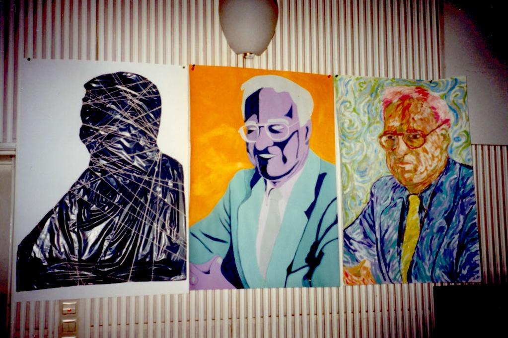 Porträts des ehemaligen Schulleiters Ludolf Baucke, frei nach Christo, Andy Warhol, Vincent van Gogh wird.