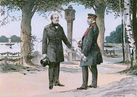 Wilhelm I. und Otto von Bismarck in Babelsberg 1862; veröffentlicht von Martin Oldenbourg in Berlin im Jahr 1900.