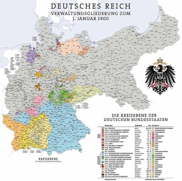 Kartenbasis: Karte Deutsches Reich, Verwaltungsgliederung 1900-01-01 von