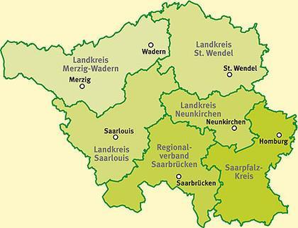 Saarland mit 6 Landkreisen Bundesprogramm