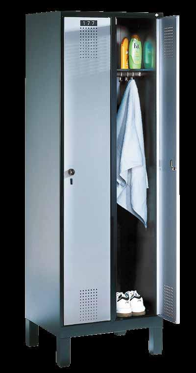 Farben Ô Seite 9 GARDEROBENSCHRÄNKE Garderobenschränke S 3000 Evolo Türen rechts angeschlagen, in Drehbolzen gelagert, mit reinigungs freundlichem Lochbild und eingeprägtem Etikettenrahmen für