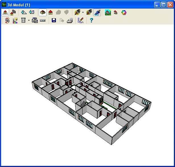 Stand der Technik Abbildung 3.2 WEKA 3-D Ansicht des Grundrisses Durch die objektorientierte Zusammenstellung der Bauteile ist auch eine 3-dimensionale Ansicht möglich.
