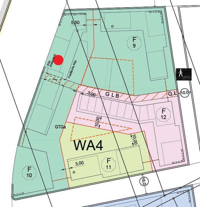 WA 4 Genossenschaft Baugemeinschaft Grundstück 3.010 m² GF 3.000 m² Wohneinheiten => ca. 30 3.676 m² 4.100 m² => ca.