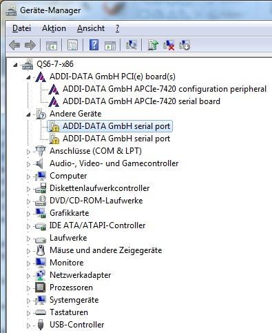 Installation 64-Bit-Treiber (serielle Schnittstellen) 18. Doppelklicken Sie im Geräte-Manager auf ADDI-DATA GmbH serial port (erster Eintrag). 19.