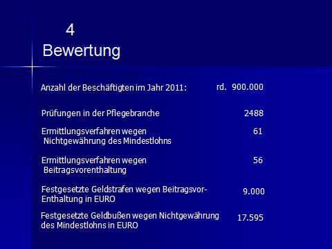 4 Bewertung Feststellungen der FKS in Berlin Im Jahr 2012 lediglich 4