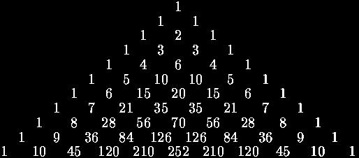 Das Pascalsche Dreieck: Geometrische Anordnung der Binomialkoeffizienten in Form eines Dreiecks: Werden zwei