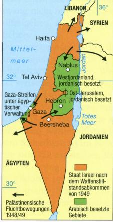 Der Nahe Osten 12 Palästina 1949-66 Palästinensische Flüchtlingsströme Erster Nahostkrieg Die arabischen Nachbarstaaten reagierten auf die Gründung des neuen Staates mit Krieg.