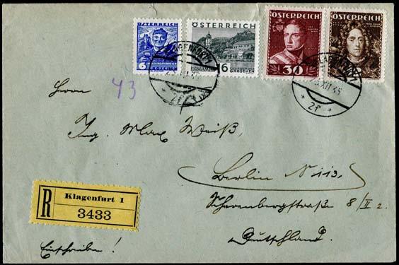 Ankunftstempel 200,00 543 543, 549 Bf 10.12.1932, Reko-Brief mit 128 Kr.-Frankatur (min.überfr.