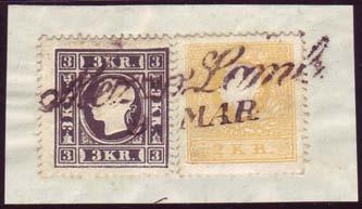 " auf Briefstück 400,00 467 10 II e o 2 Kreuzer orange, Type II mit EK-Stempel mit kopfstehender