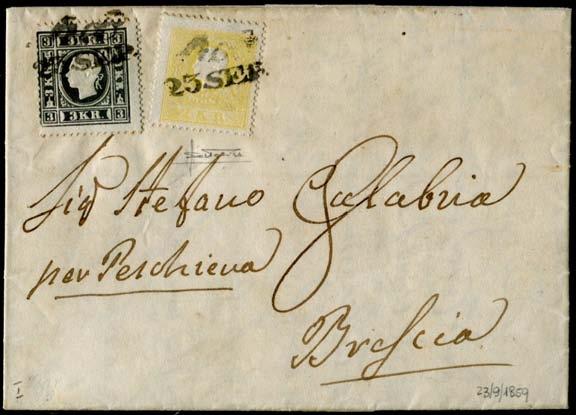 Schreibschriftstempel "Arco / 23.SEP." (1859) auf Brief nach Brescia. Prachtbrief.