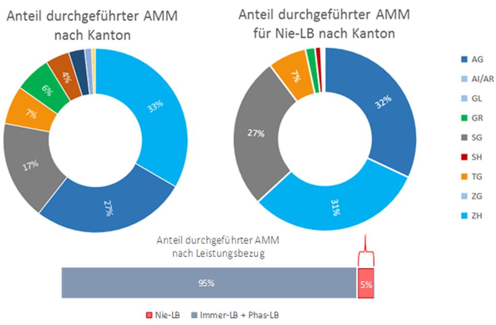 Abbildung 8: Anteile durchgeführter AMM im Überblick Datengrundlage: SECO (AVAM), Abmeldungen im Jahr 2014 (N=116 737); Totale Anzahl durchgeführter AMM = 54 501 Berechnung: AMOSA Aus der Mitte der