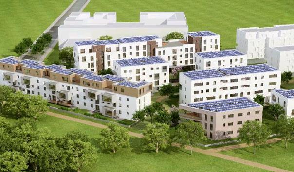 3. Die Quartiere im Projekt Energy Supply Cooperative FRANKLIN Quartier mit 320 Wohneinheiten derzeit im Bau in Mannheim Das Quartier wird im Passivhaus-Standard gebaut und mit PV- Anlagen,