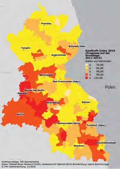 Kaufkraft 2016 - Verwaltungsbezirke Kaufkraft Summe in Mio. EUR Kaufkraft in Promille Kaufkraft pro Einwohner in EUR Kaufkraft Index pro Einwohner (Deutschland = 100) Frankfurt (Oder) 1.137,82 0,6 19.