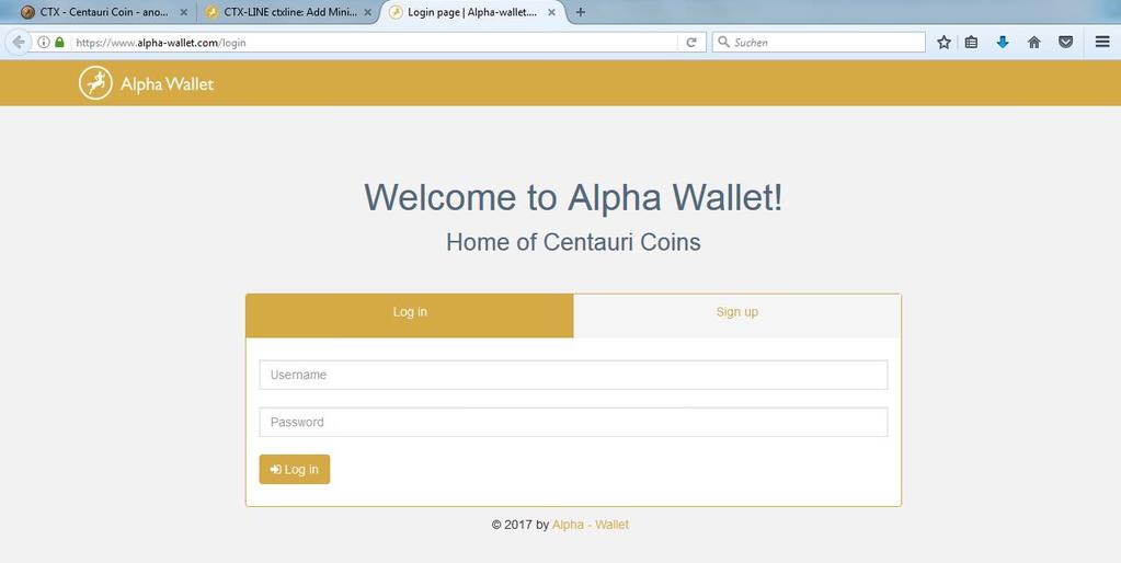 Einfach auf Transfer from Alpha Wallet drücken, somit kommen Sie automatisch auf die Alpha- Wallet und können sich einloggen oder in Ihrer Wallet (welche auch immer, die einmalige CTX