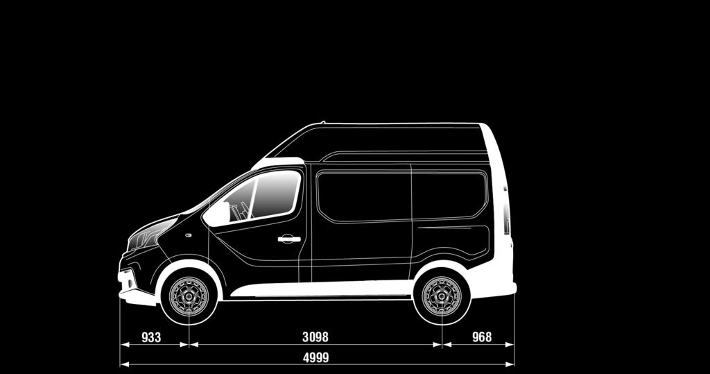 391 mm FIAT TALENTO KASTENWAGEN L2H2 I Radstand: 3.498 mm Fahrzeuglänge: 5.399 mm Fahrzeugbreite: 1.956 mm (mit Spiegeln 2.283 mm) 16"-Räder Höhe der seitlichen Schiebetür: 1.