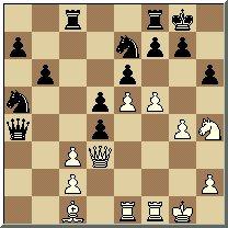 dxe5+- Nightmare Nr.011 Volokitin - Kozul Portoroz 2001 14.Sxf7+-[14.Se4? Sxe4 15.Dxe4 Lf6=] 14...Kxf7 [14...Db6 15.De6+-] 15.De6+ Kf8 [15...Kg6 16.d4 Se5 17.Txe5 dxe5 18.Ld3+ e4 19.Lxe4+ Kh5 20.