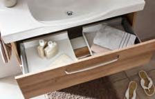 Eiche-Riviera-Nachbildung, Keramikwaschbecken, Waschbeckenunterschrank mit 2 Schubladen, Spiegelschrank mit LED-Beleuchtung, Schalter-/
