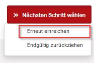 Um den Antrag erneut einzureichen, klickt der Antragsteller auf die Schaltfläche Nächsten Schritt wählen und hier auf die Option Erneut einreichen. Es folgt der Dialog Antrag einreichen.