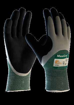 schnittschutzhandschuhe >> 13 nahtlos gestrickte Handschuhe mit Nitrilbeschichtung, ¾ beschichtet, verstärkte Daumenbeuge. Die Farbe des Liners signalisiert die Schnittschutzklasse (grün=3).