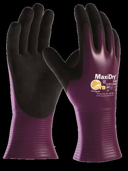 Universalhandschuhe Nitrilbeschichtung >> 15 nahtlos gestrickte Nylon-Handschuhe mit flüssigkeitsdichter Nitrilbeschichtung (lila), vollbeschichtet, darüber rutschfeste Nitrilbeschichtung