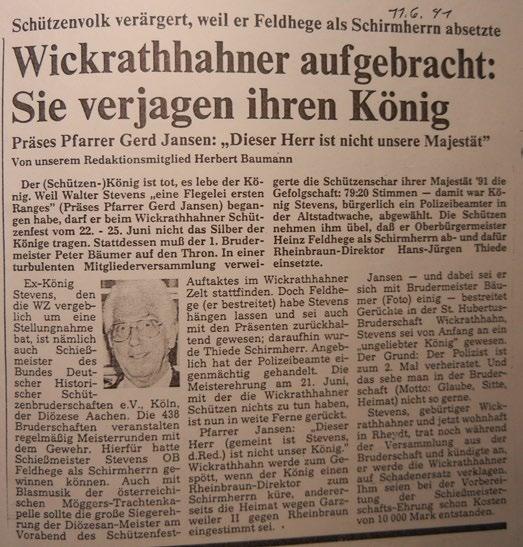 König vor 25 Jahren: Walter Stevens 09.06.