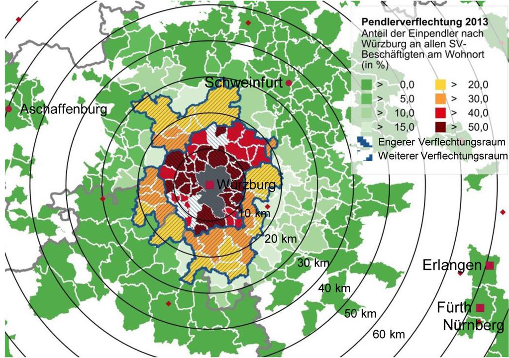 Wohnungsmarktregion Würzburg Pendlerverflechtungen 2013