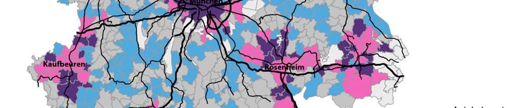 Auch im südöstlichen und südwestlichen Bereich der Metropolregion finden sich violett eingefärbte Bereiche.
