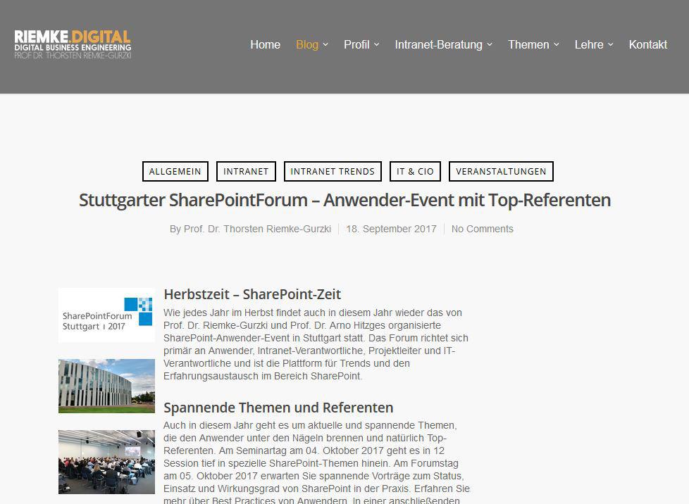 14 Webseite Riemke Digital Stuttgarter SharePointForum - Anwender- Event mit