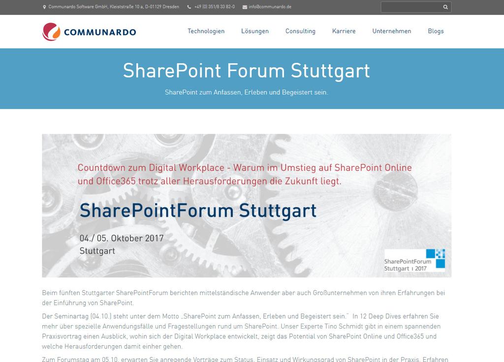 SharePointForum 2017: Eindrücke, Kommunikation und Presse Next Iteration Freikarten für das SharePoint Forum in