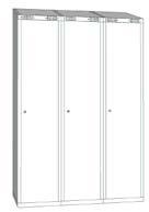 Metalltür aus Doppelblech (0,8 mm dick), Gesamtdicke: 18 mm. Stiftscharnier. Rahmen und Tür pulverlackiert.