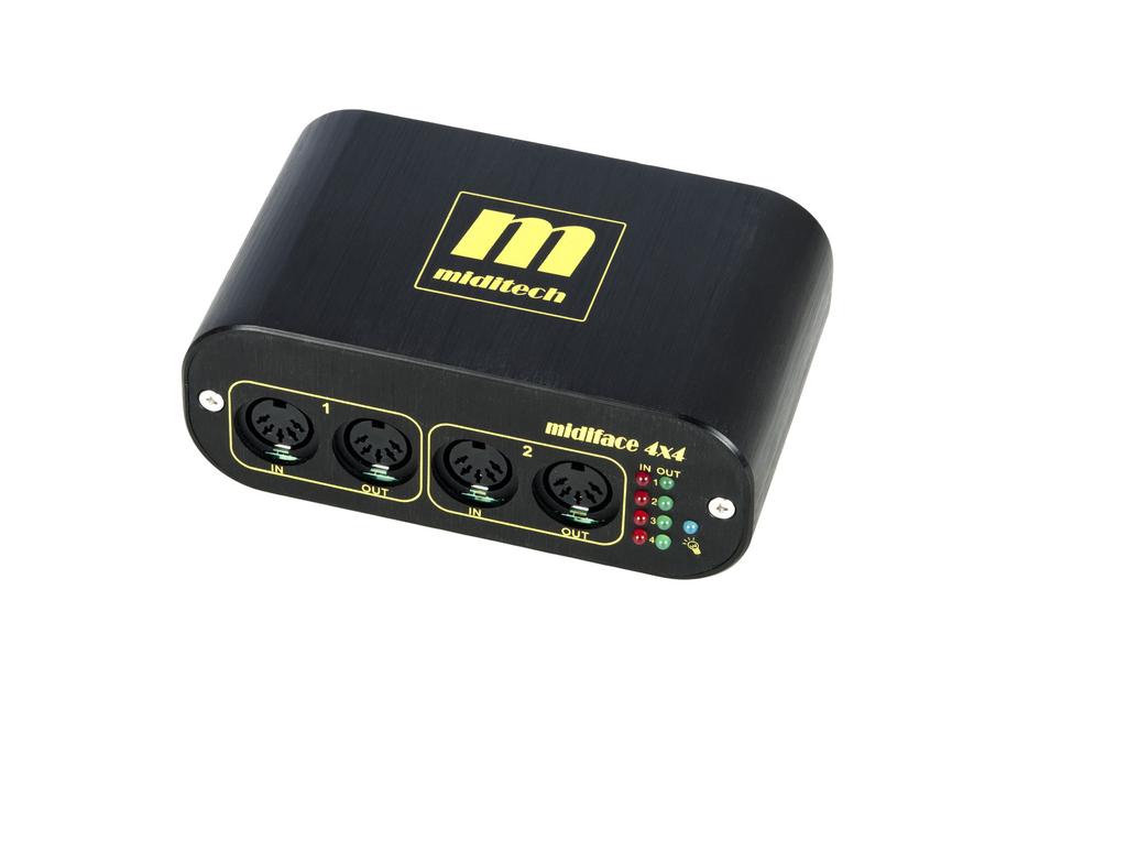 MIDIFACE 4x4 4x MIDI IN/4x MIDI OUT 64 MIDI Kanäle USB buspowered Inklusive: USB-Kabel Inkl. Miditech free Software Bundle Class Compliant treiberlos lauffähig mit Win XP, Vista, 7, 8.