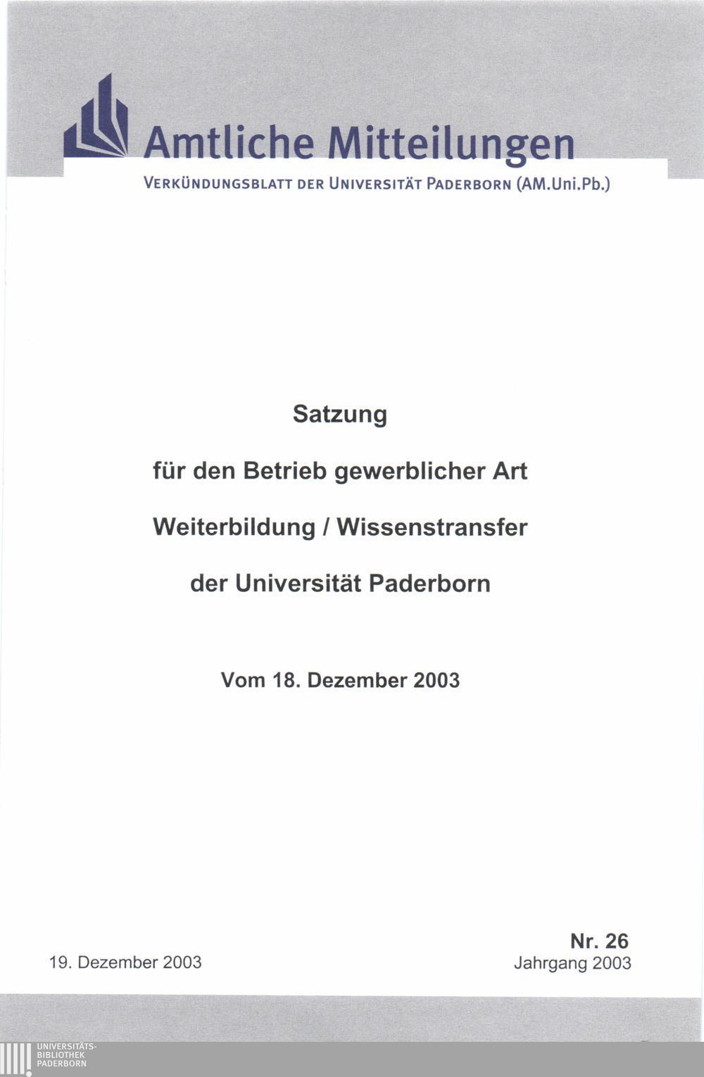 ISS Amtliche Mitteilungen Verkündungsblatt der Universität Paderborn (AM.Uni.Pb.
