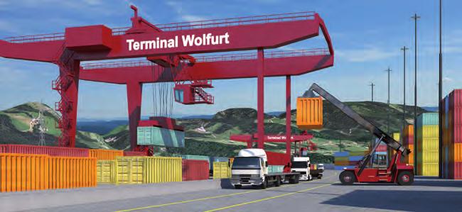 Ausbau Terminal Wolfurt 4 Mehrere Bauphasen bis zur Fertigstellung Zwei neue Containerkräne und Platz für rund 1.700 Container im Bereich der Kranbahn.