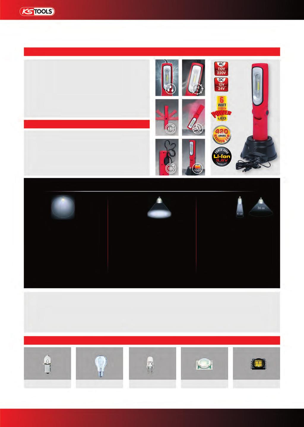 LICHTTECHNIK LED Akku-Werkstattlampe Aufbau LEDMAX POWER STRIPE LED-Akku-Arbeitslampe 6 Watt Citizen Power LED Gehäuse 180 knickbar Gehäusekörper überzogen mit hochwertigem Gummi