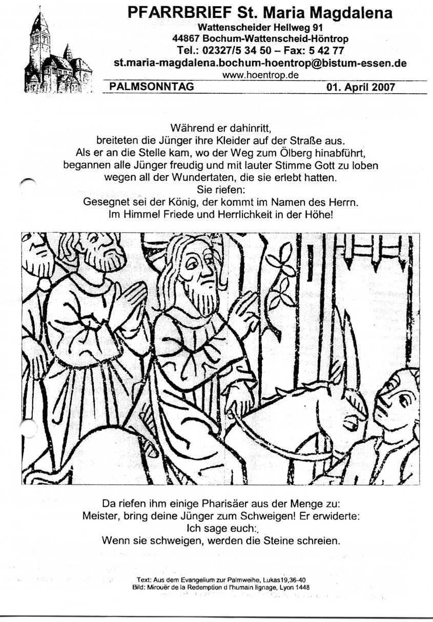 45 Uhr Rosenkranzgebet (St. M.M.) 19.04.13 15.00 Uhr Eucharistiefeier der Senioren (St. M.M.) 21.04.13 9.30 Uhr Feier der Erstkommunion (St. Th.) mit dem Effatachor 11.