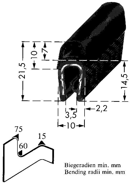 Dichtungsprofil / Sealing Section 16 16,5 14,5 461 0046 Klemmbereich: 1 4 mm, verklebt mit Moosgummi- Dichtungsprofil (EPDM) 461 0046 Clamping range: 1 4 mm, bonded to sponge rubber