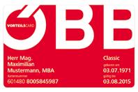 ÖBB Vorteilscard: Die ÖBB bieten eigene Vorteilscards an, mit denen Sie billiger Zugfahren können (die ÖBB Vorteilscard gilt nicht für den Bus).
