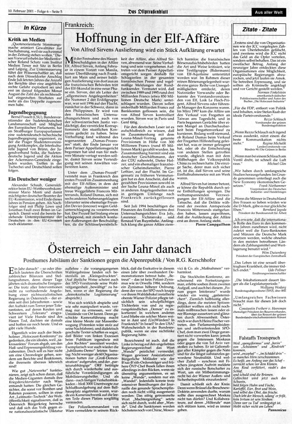10 Februar 2001 Folge 6 Seite 5 Das oriprcußcnblatt Aus aller Welt In