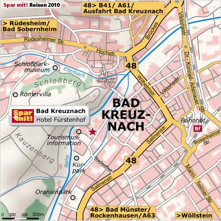 LAGE, ANREISE Die Kurstadt Bad Kreuznach liegt im Nahetal im Bundesland Rheinland-Pfalz, ca. 40 Kilometer südwestlich von Mainz und ca. 73 Kilometer nördlich von Kaiserslautern.