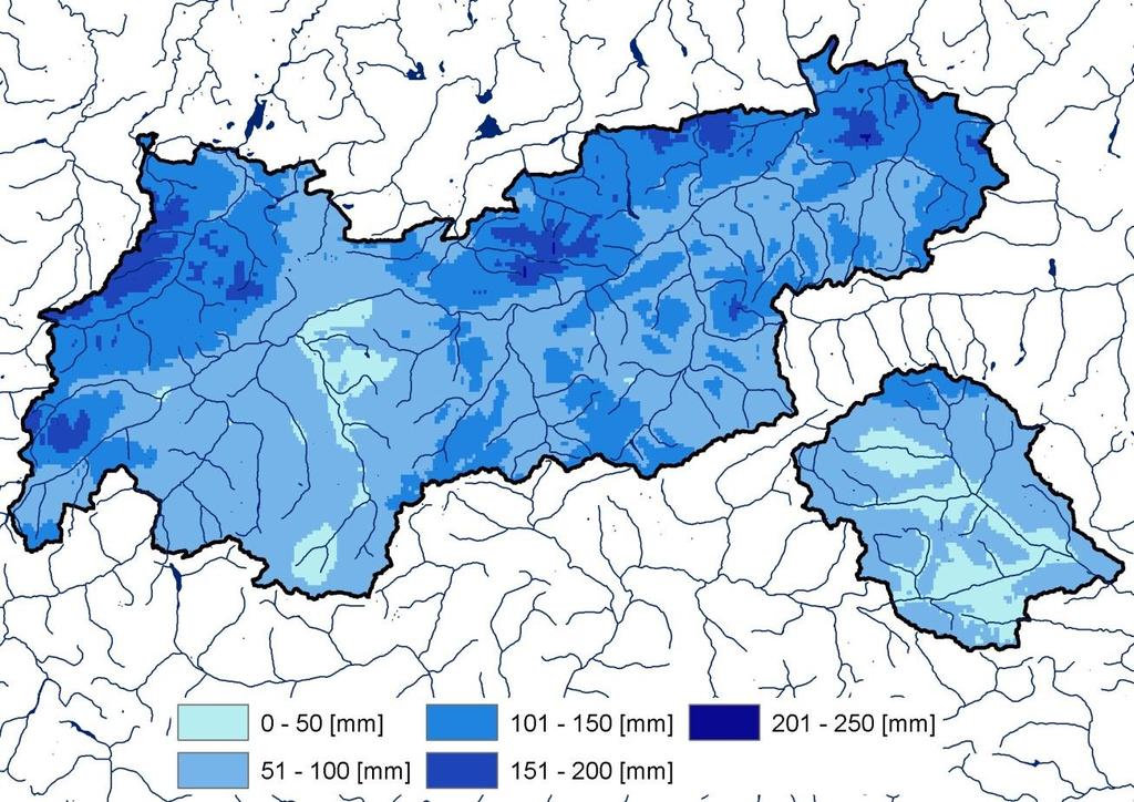 Niederschlag Die Niederschläge im Berichtsmonat übersteigen in ganz Tirol den Erwartungswert zum Teil deutlich.