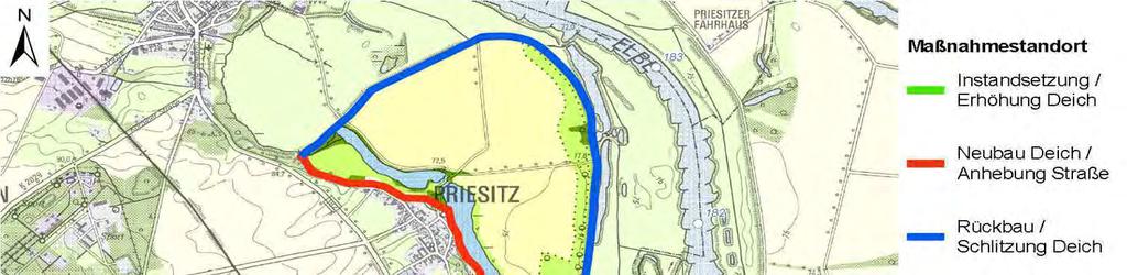 MASSNAHMEBLATT (19) Elbe DRV Sachau-Priesitz Ret_elb_02_M1_16_005 Rückbau/ Schlitzung Deich Hohes Gelände Unmittelbar nördlich der Landesgrenze zu Sachsen und südlich der Ortslage Pretzsch im